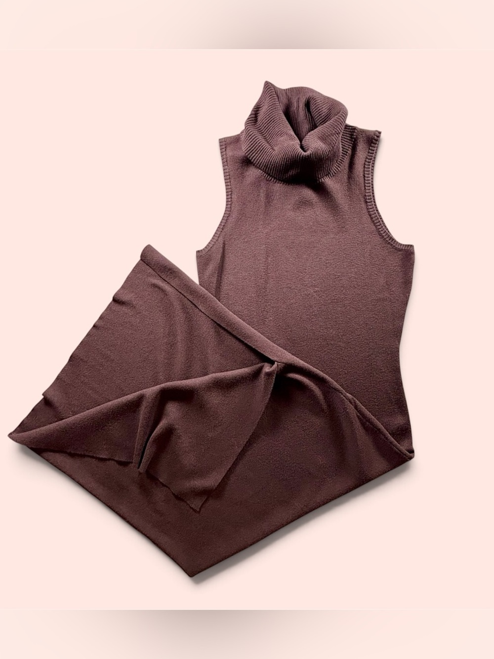 Dress Up Chocolate Brown Knit Turtleneck Midi Sweater Dress Size M